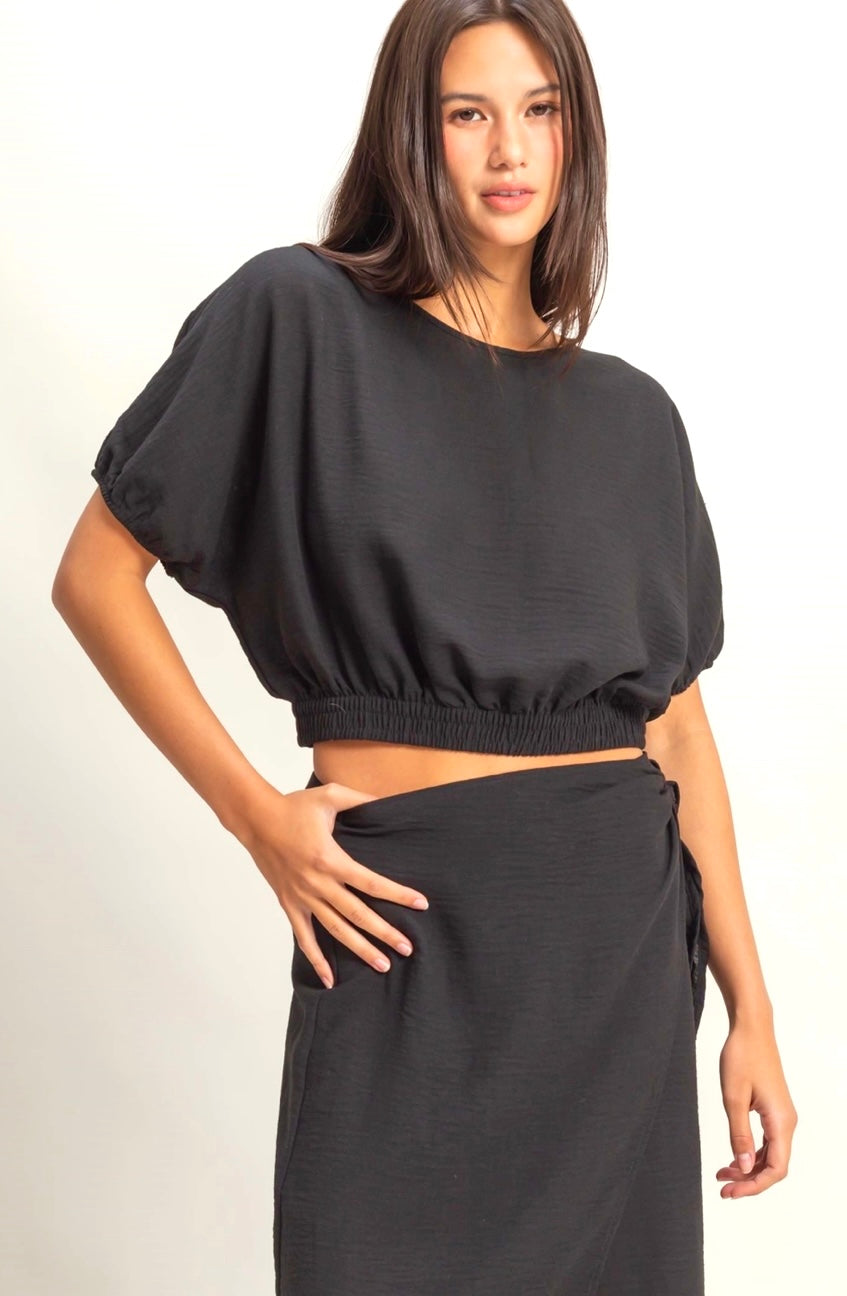 Black fitted waist top