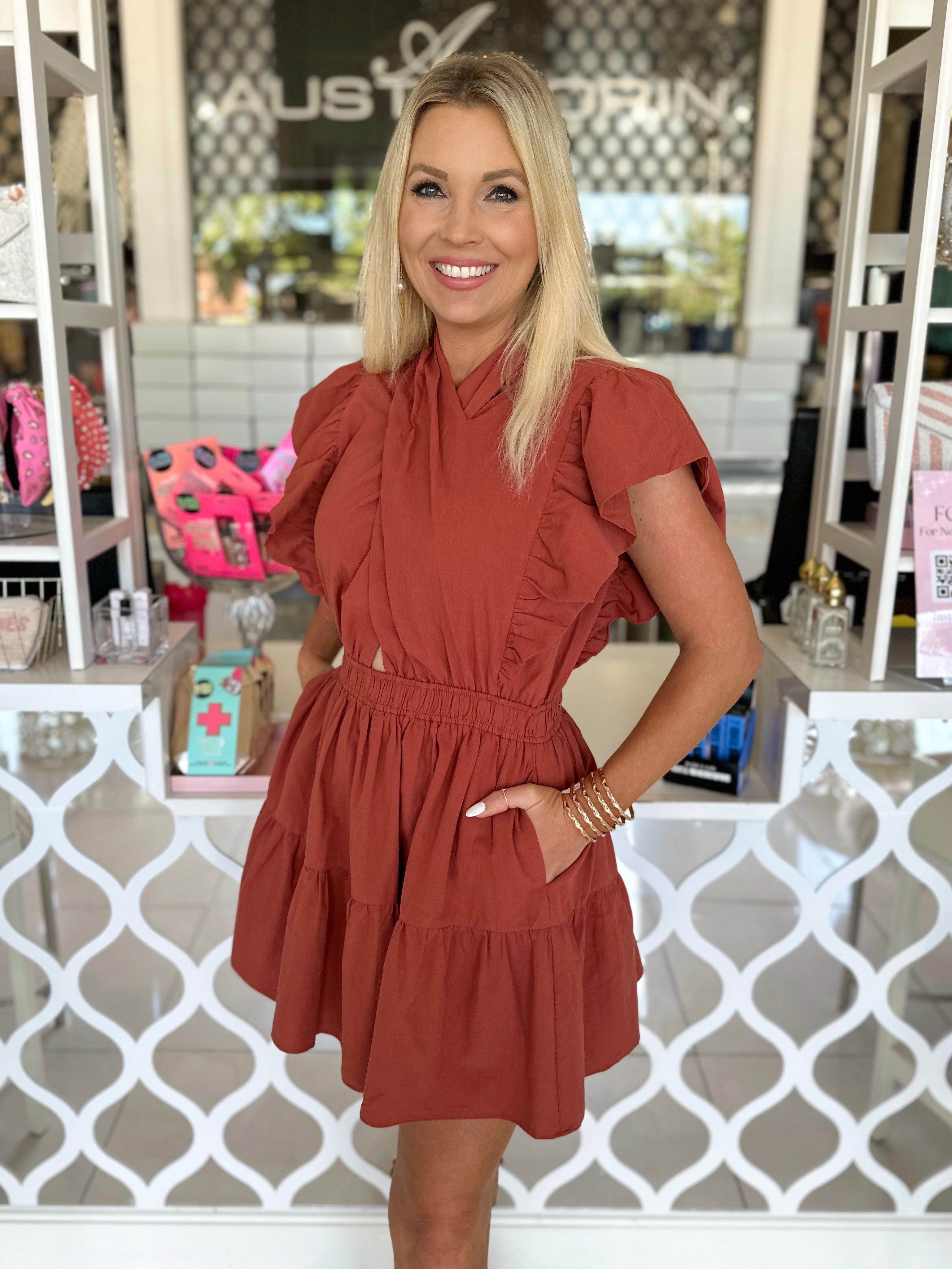 Wrapped Neck Mini Dress