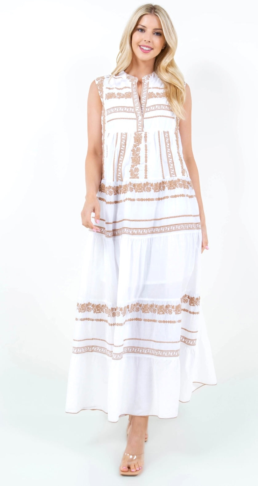Taupe embroidered maxi