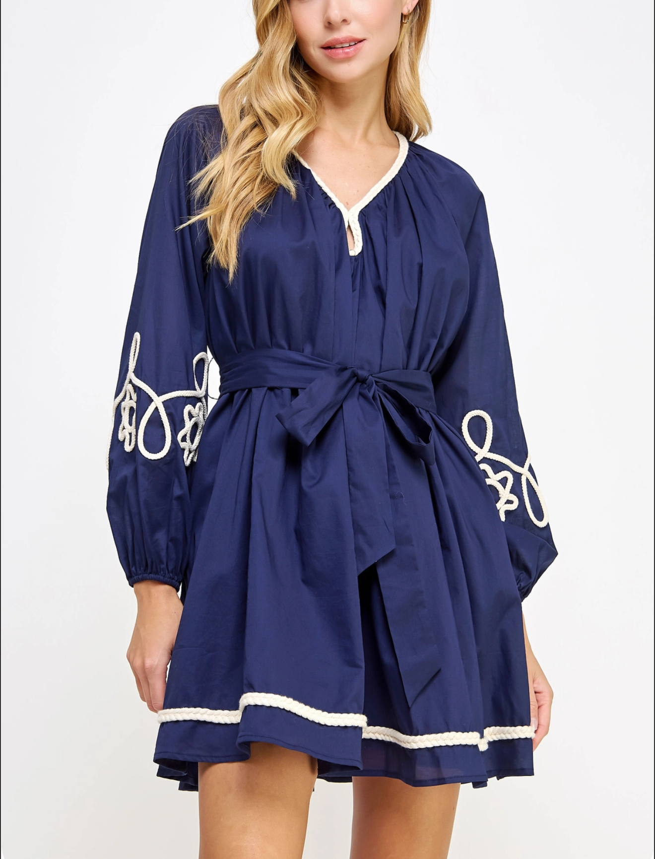 Navy braided detail dress