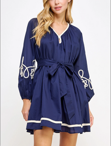 Navy braided detail dress
