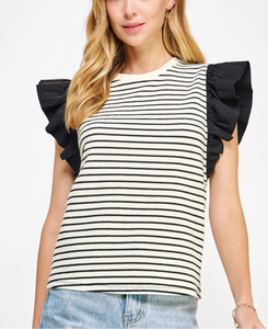 Stripe flutter sleeve top