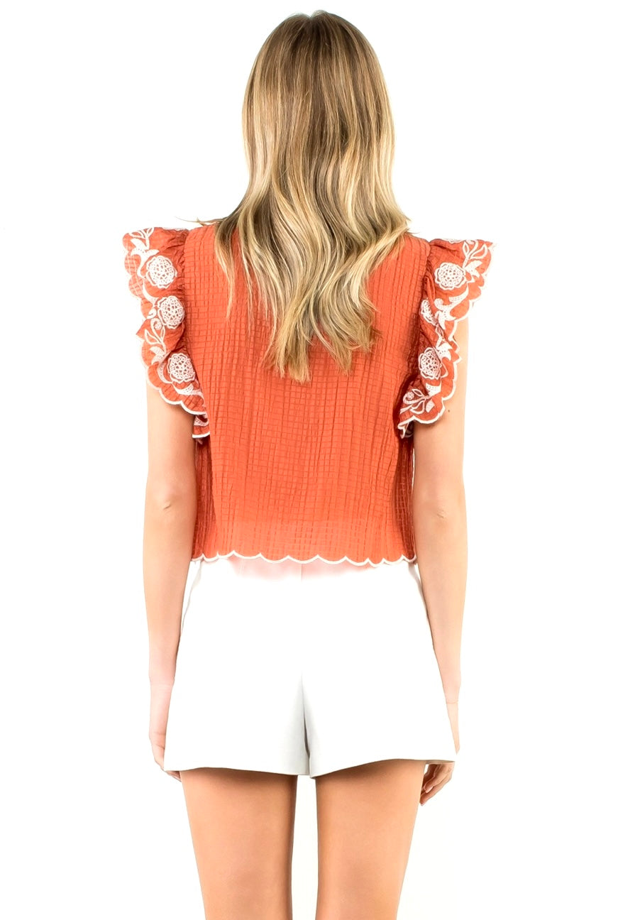 Rust embroidered top