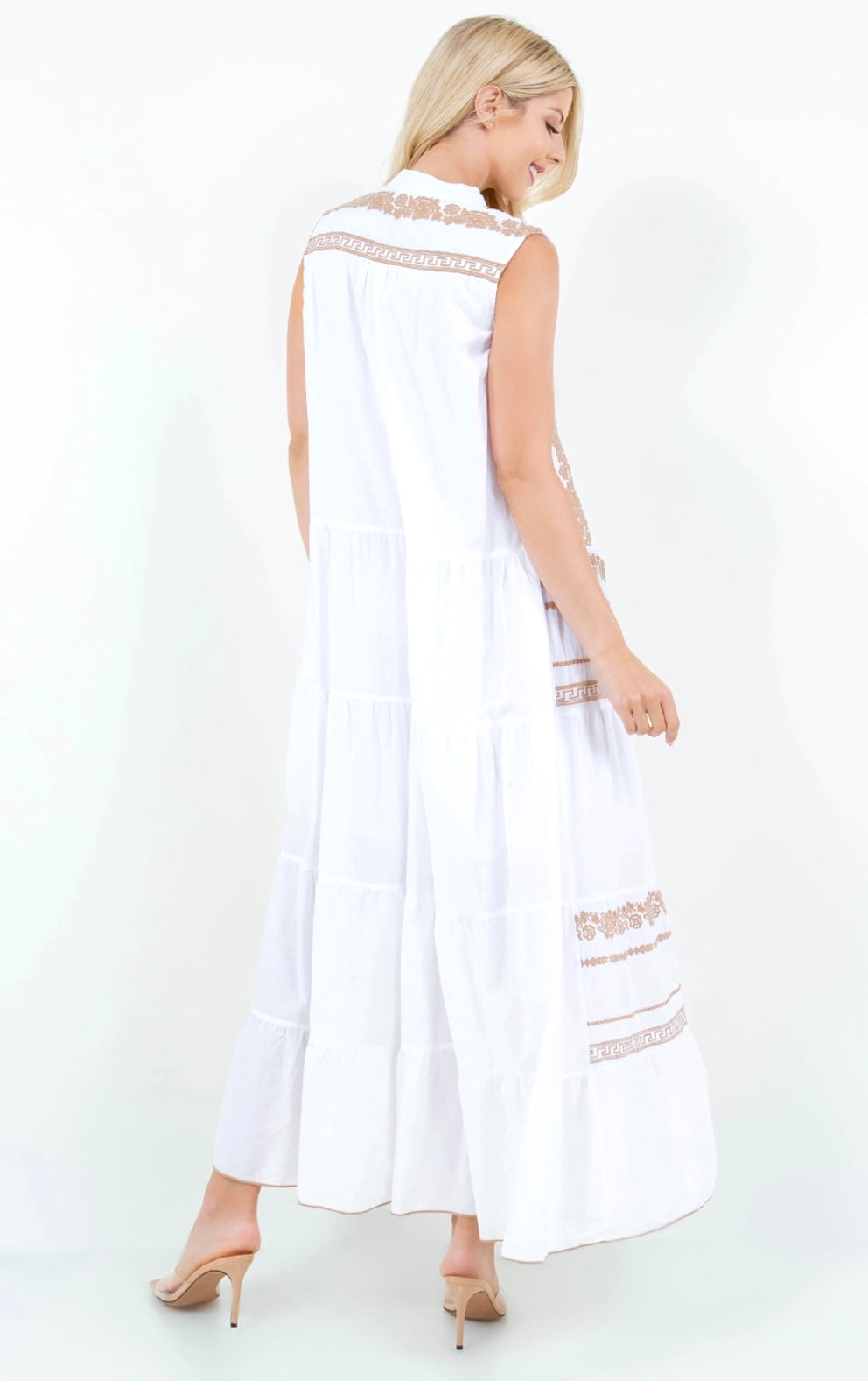 Taupe embroidered maxi