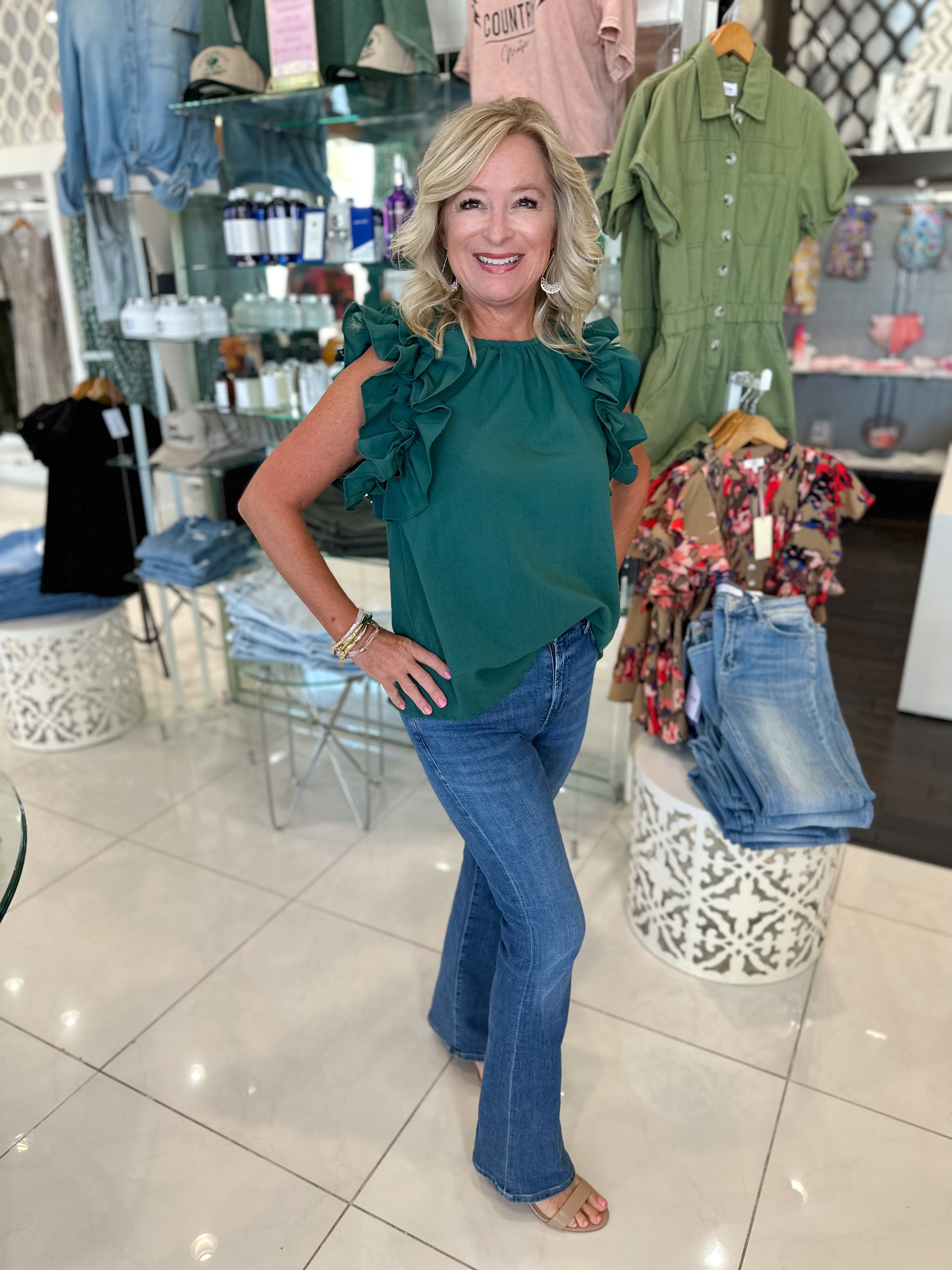 Green Ruffle Top