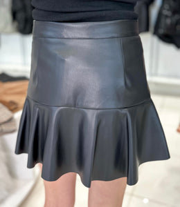 Ruffle Leather Skort - Black
