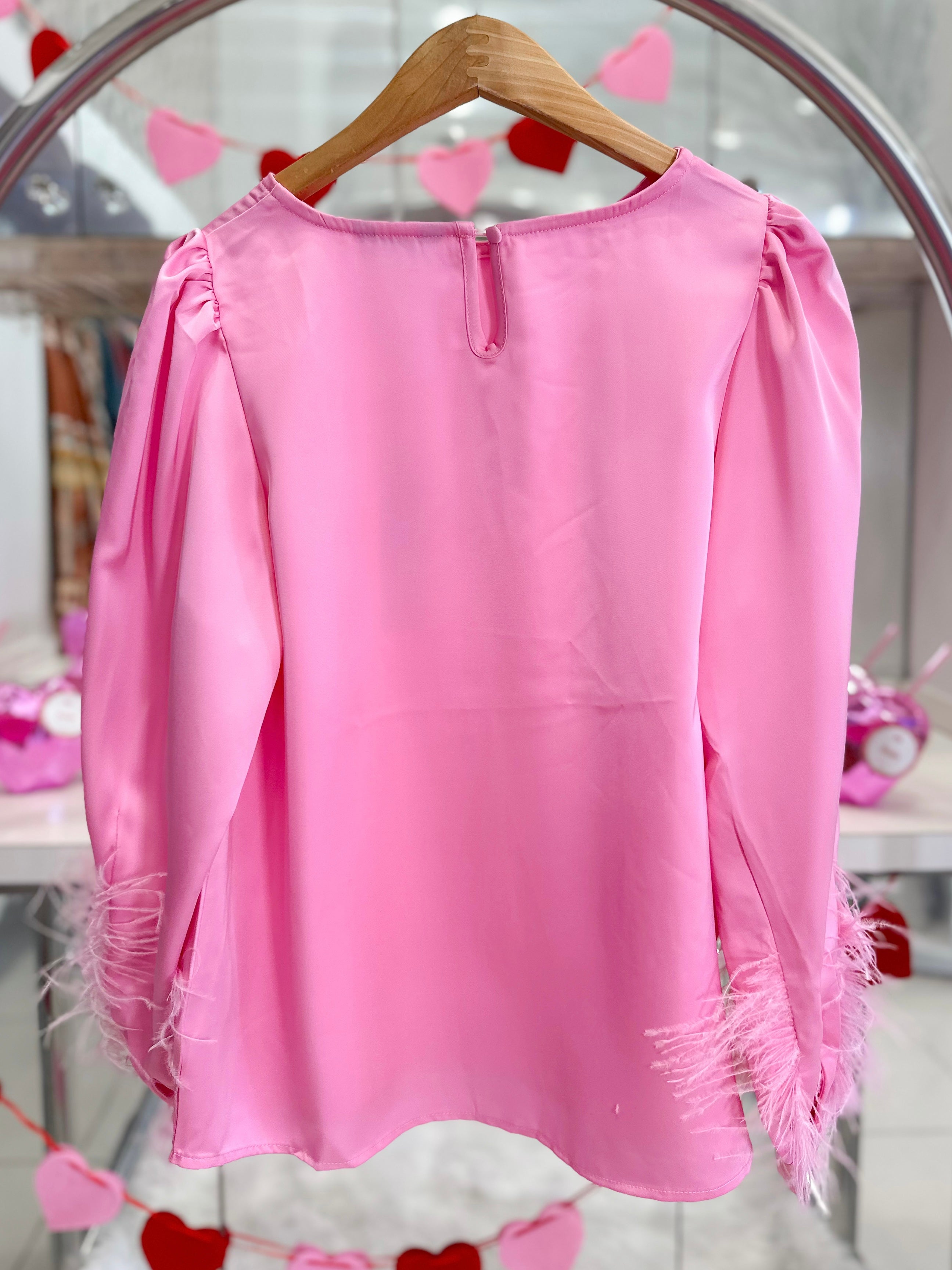Feather Trim Blouse - Pink