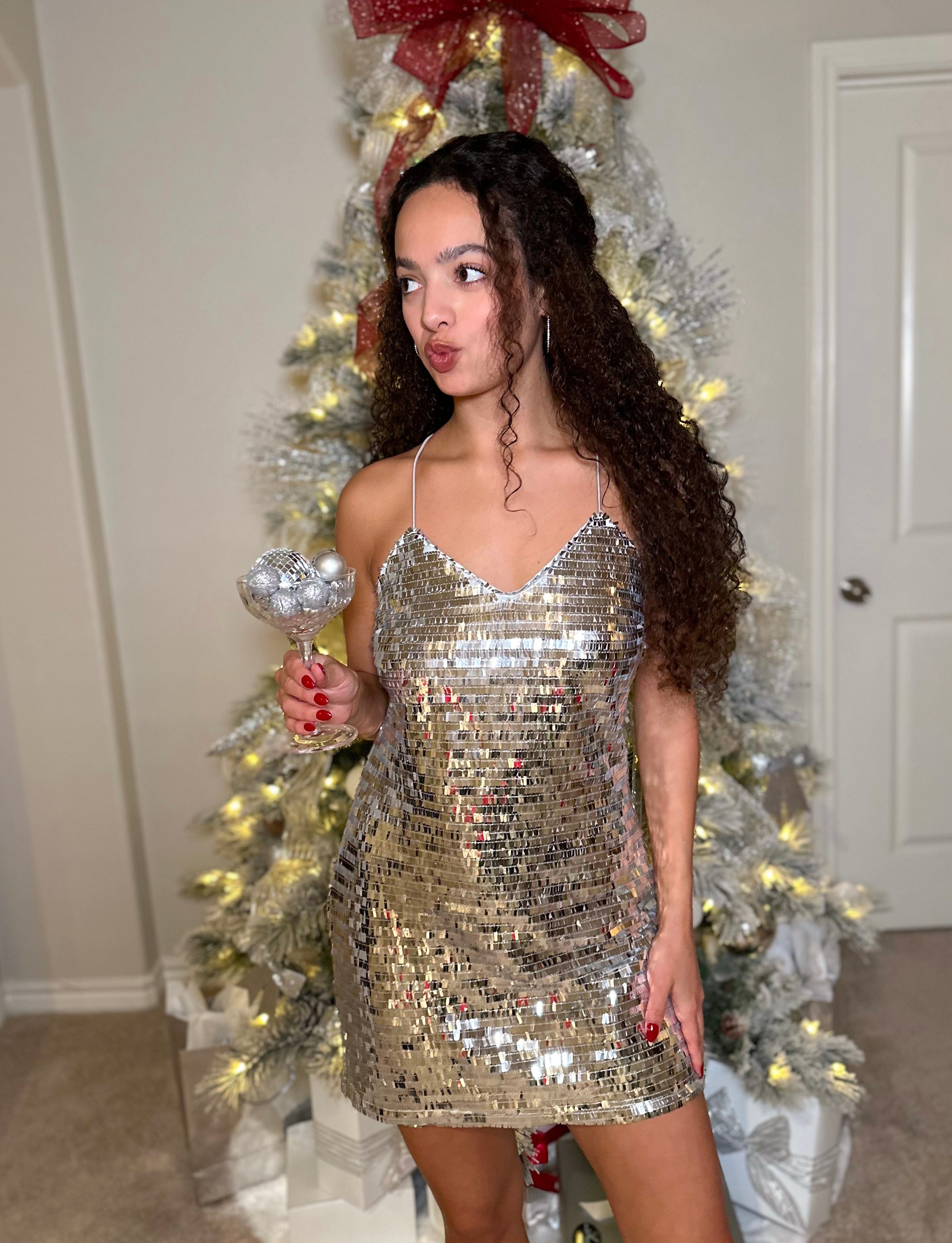 Silver Sequin Mini Dress