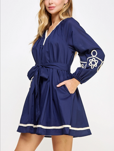 Navy braided detail dress