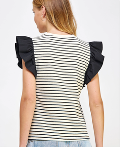 Stripe flutter sleeve top