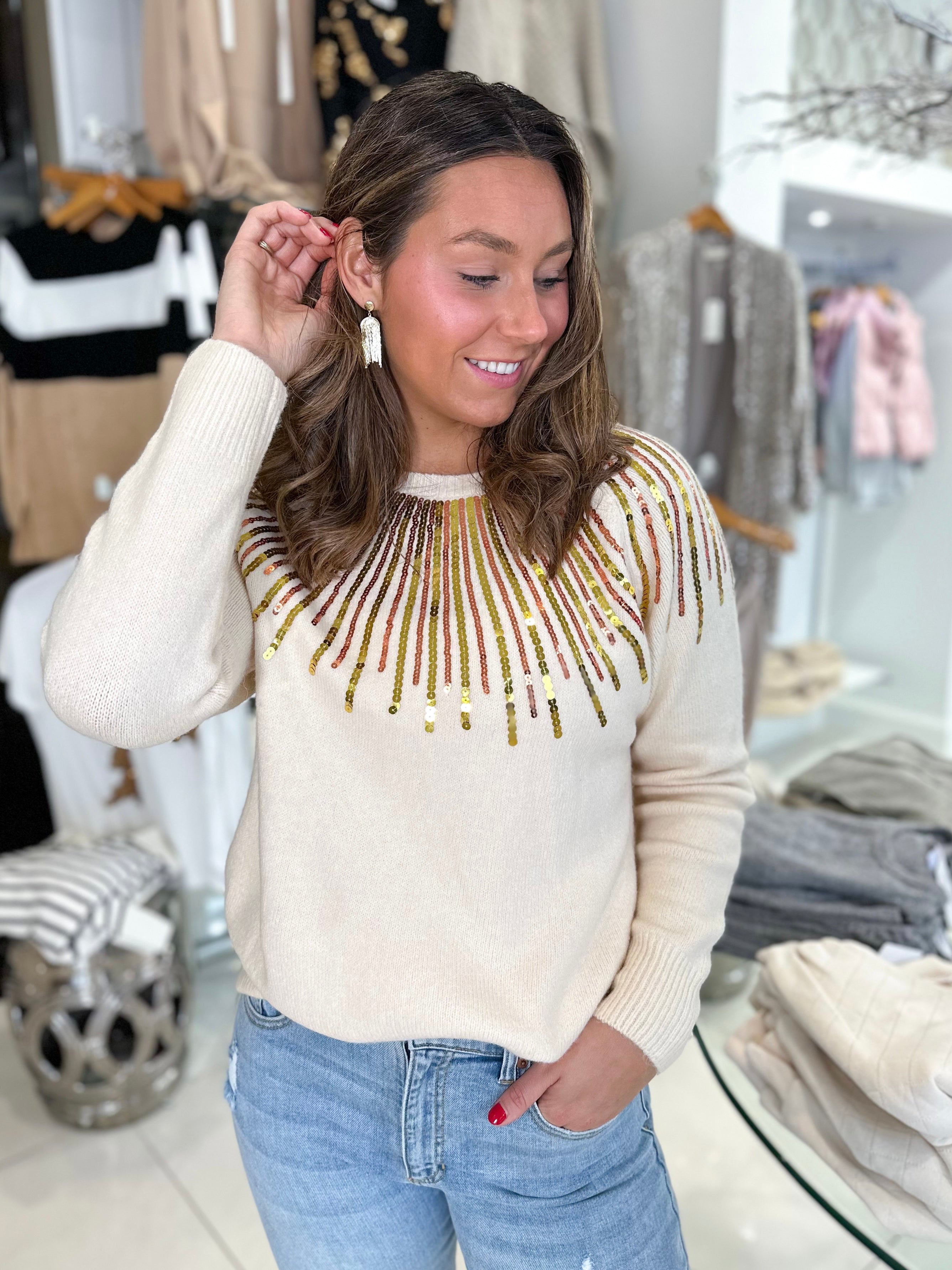 Natural Sequin Sweater