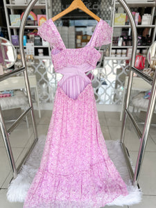 Pink Pleated Cutout Dress