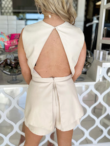 Leather Plunge Romper - Ivory