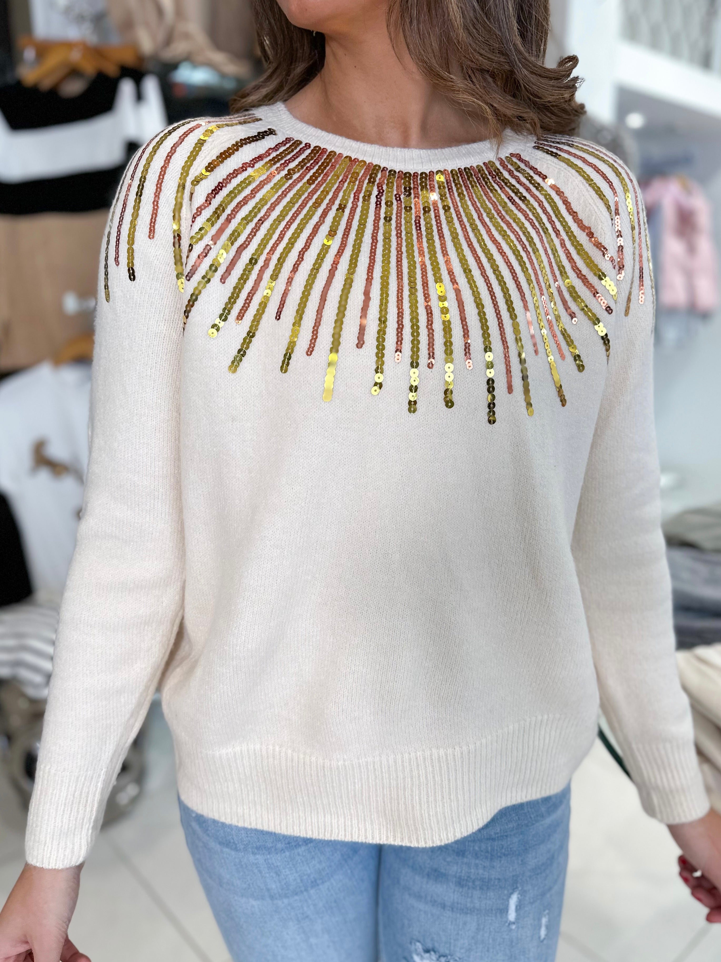 Natural Sequin Sweater