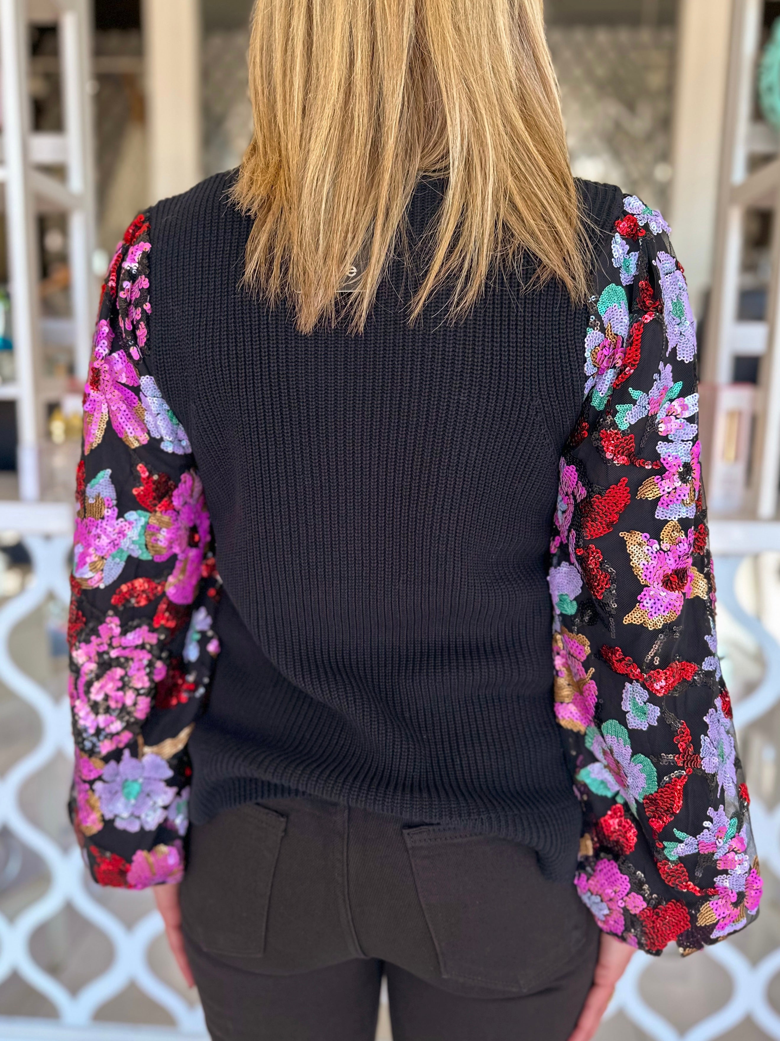 Floral Sequin Sleeve Top