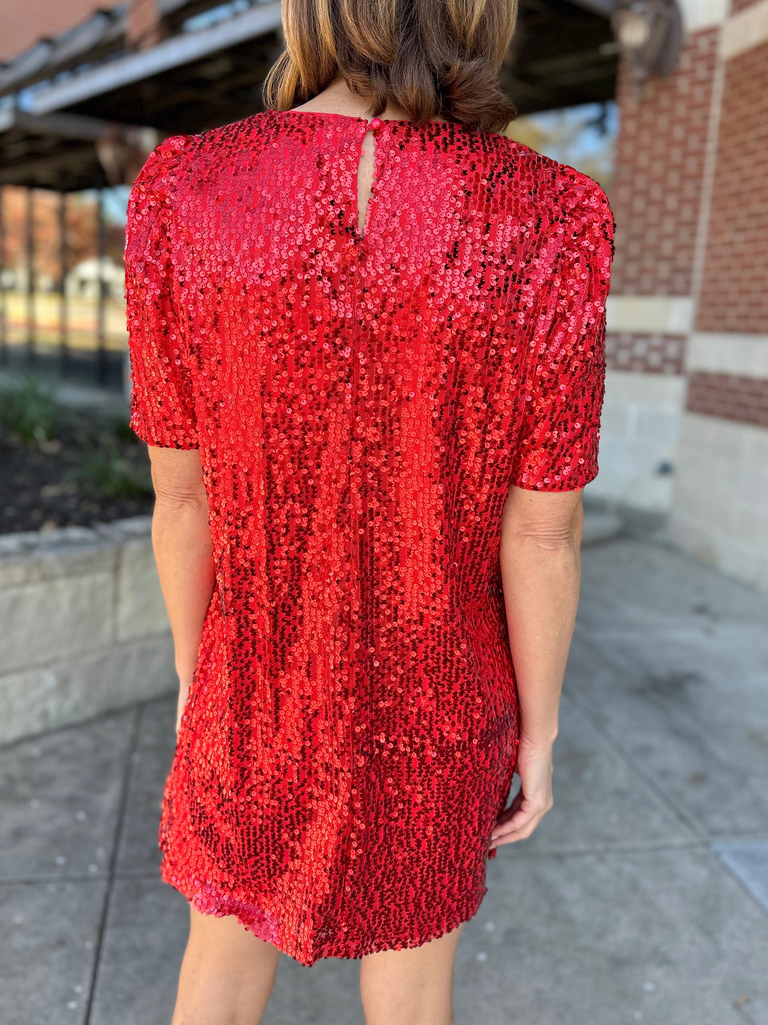 Sequin Shift Dress - Red