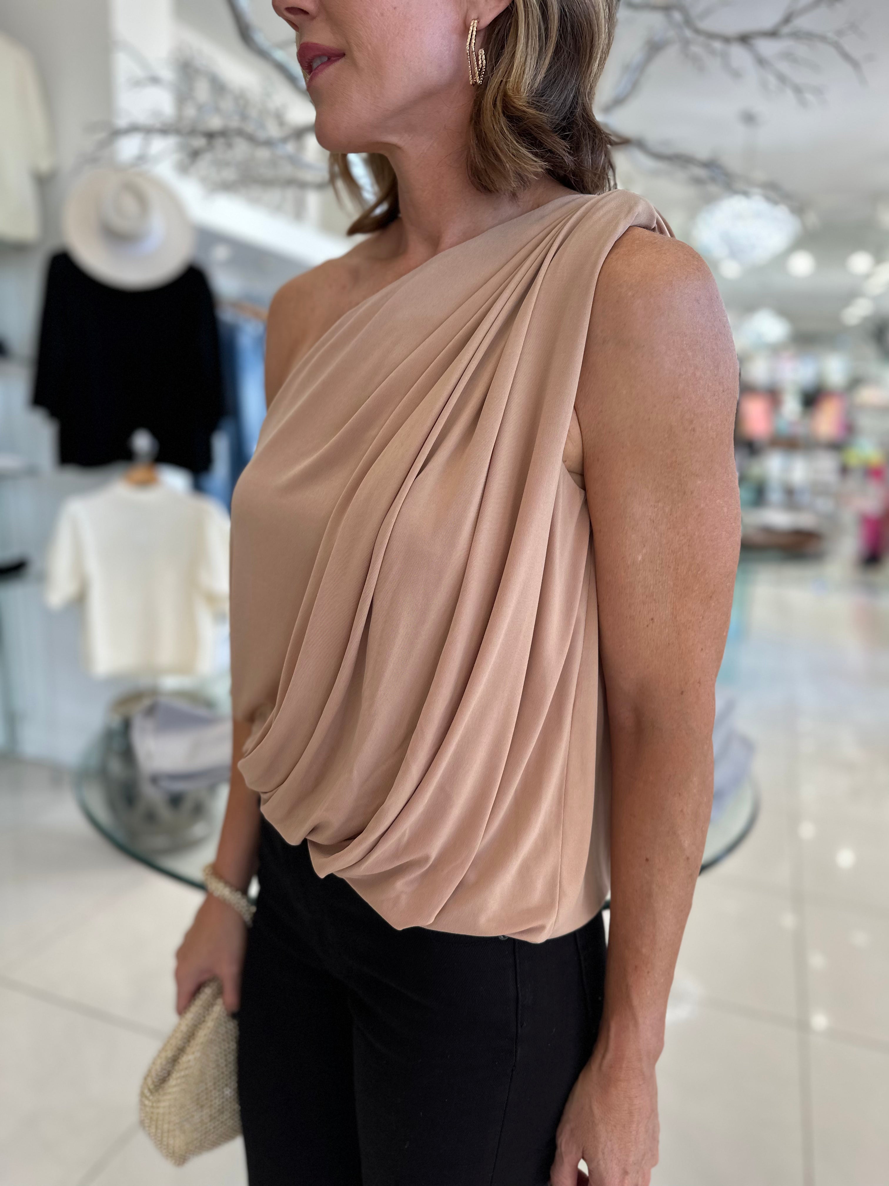 Taupe One Shoulder Top