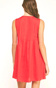 Red pintuck tie dress