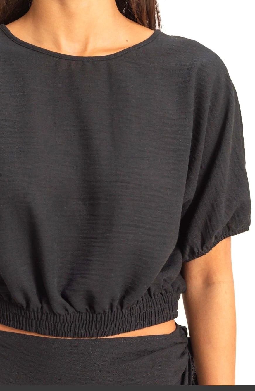 Black fitted waist top