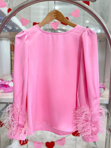 Feather Trim Blouse - Pink