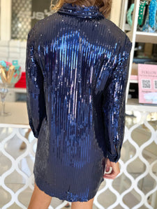 Navy Sequin Shift Dress