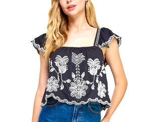 Black embroidered top