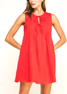 Red pintuck tie dress