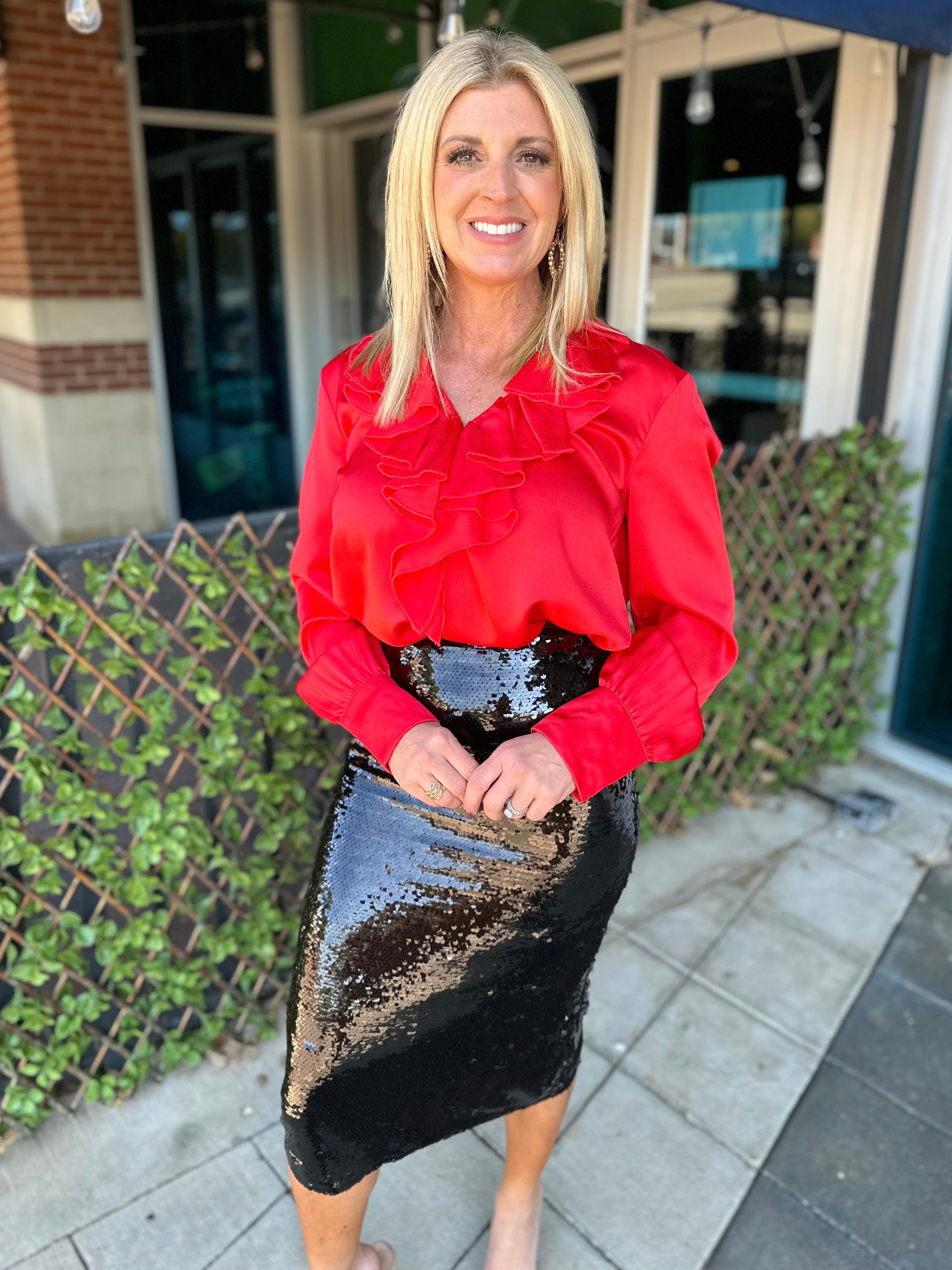 Red Ruffle Blouse