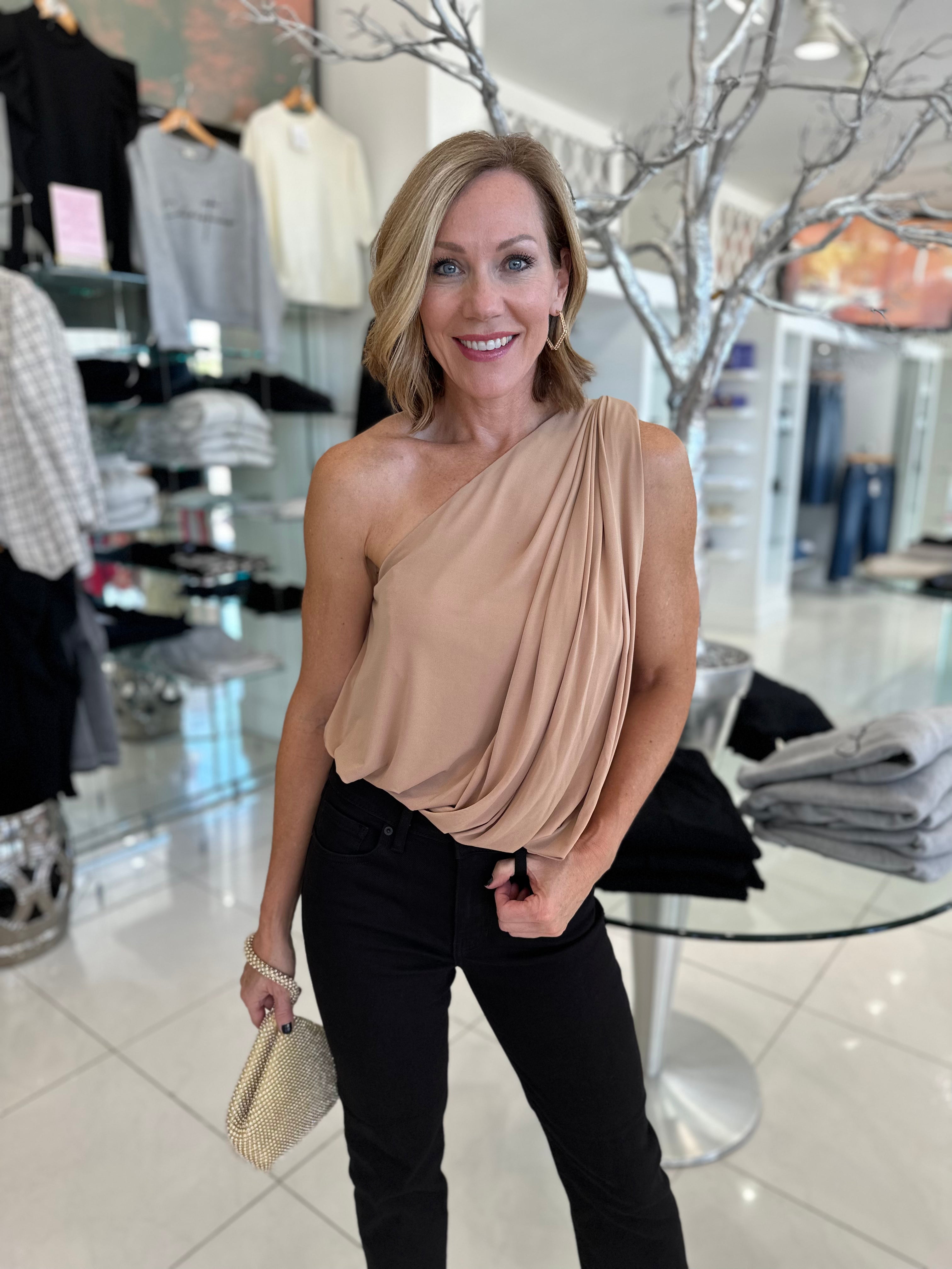 Taupe One Shoulder Top