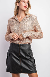 Sequin Button Down - Rose Gold