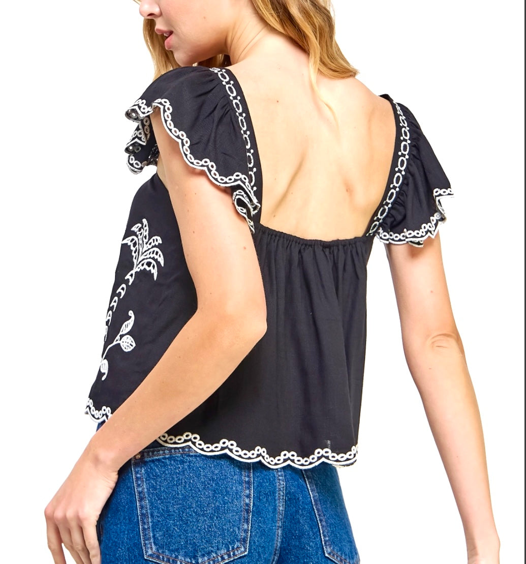 Black embroidered top