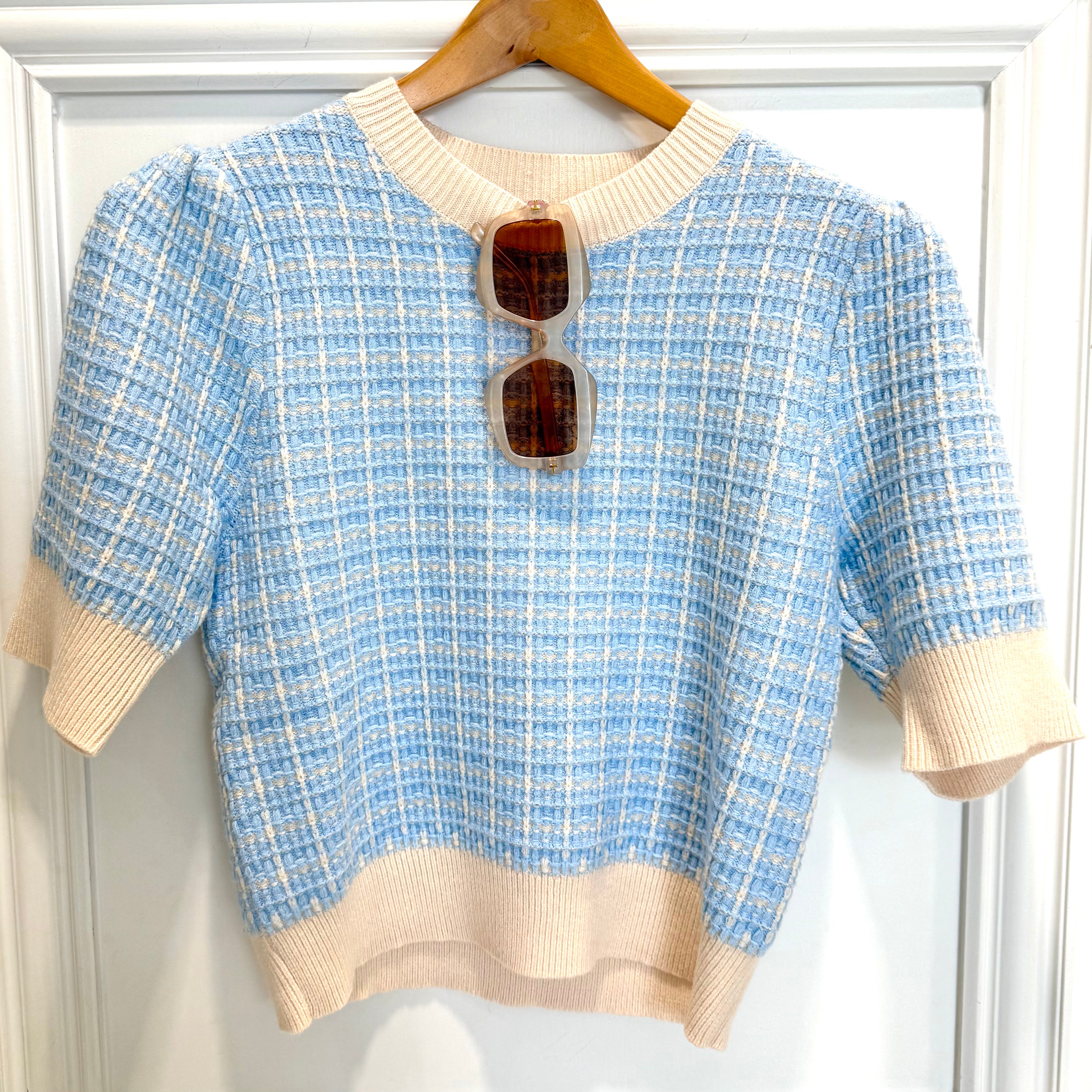 Puff Sleeve Light Blue Knit