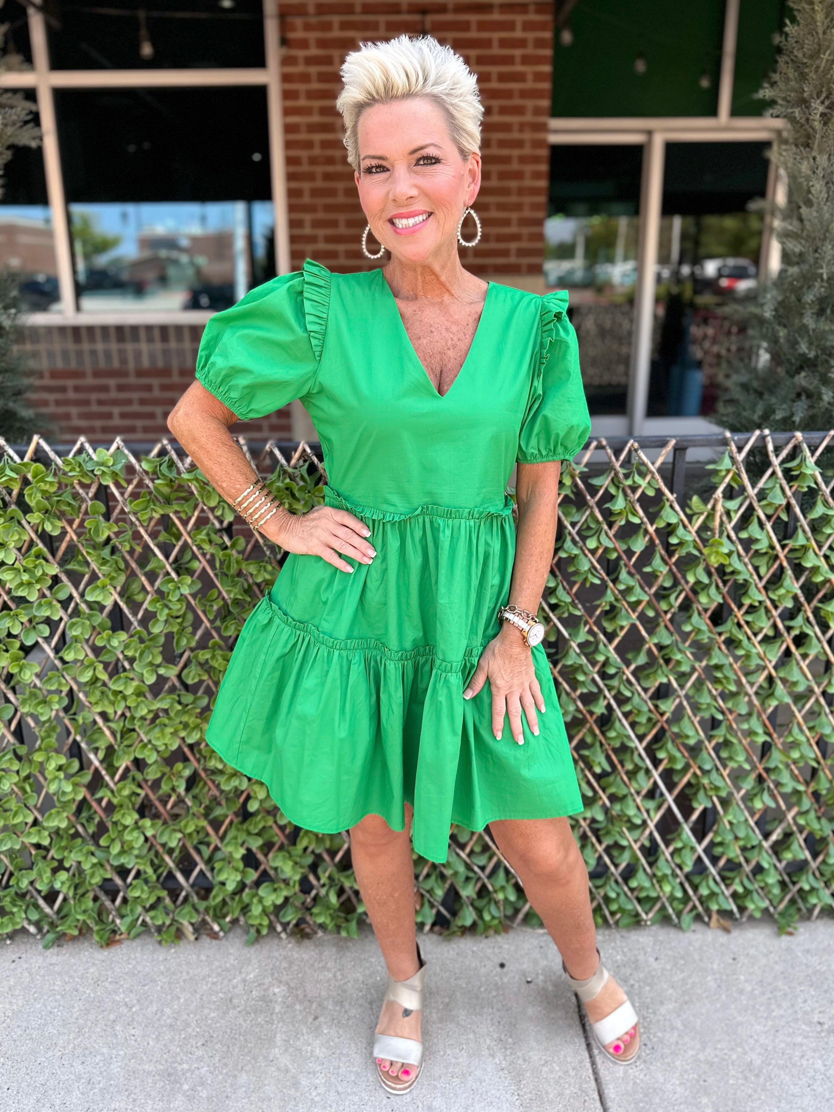Poplin Tiered Dress - Green