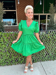 Poplin Tiered Dress - Green
