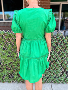 Poplin Tiered Dress - Green
