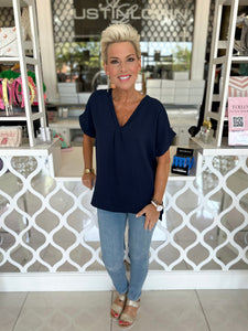 Navy V-neck Top
