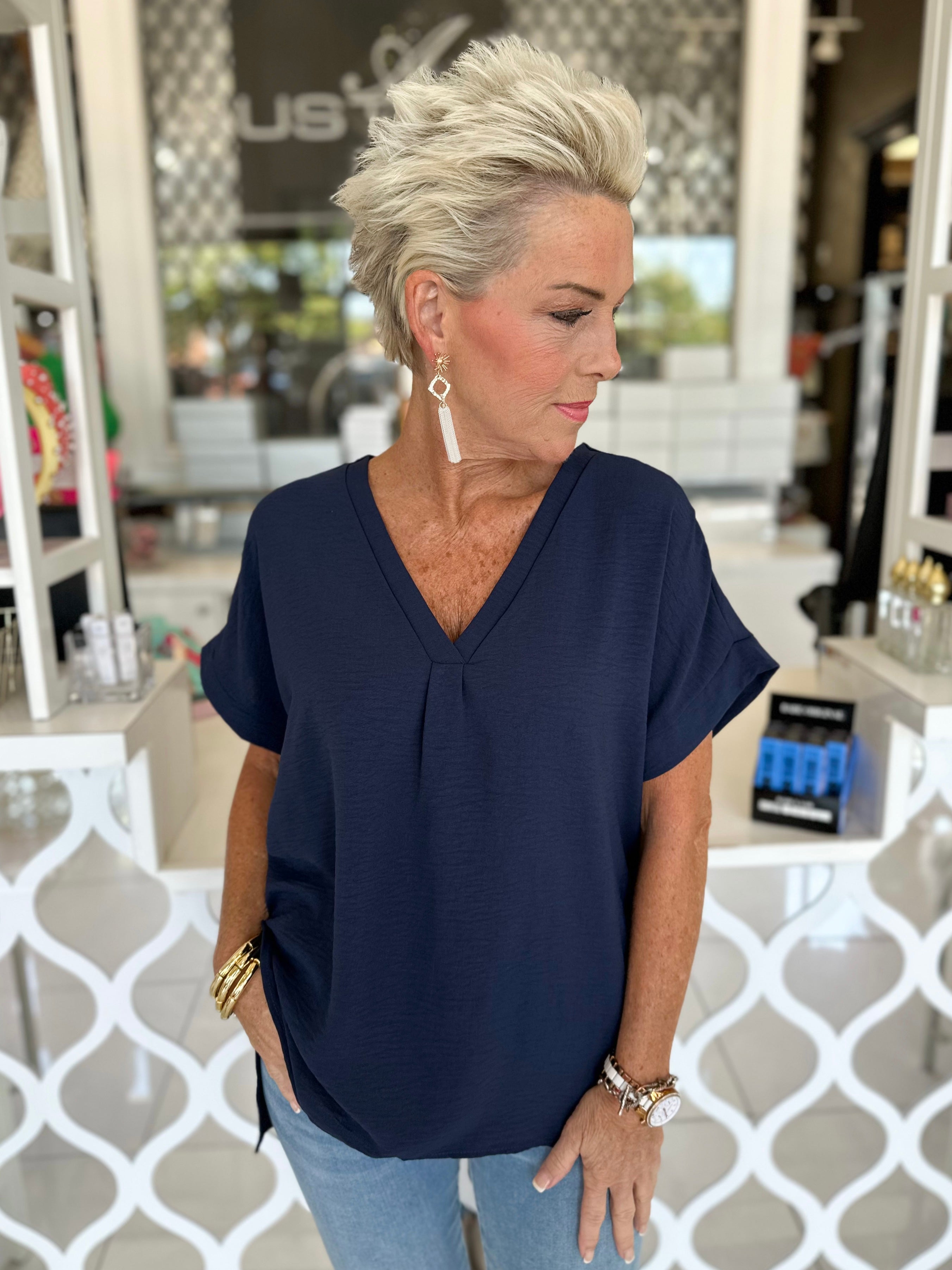 Navy V-neck Top