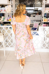 Floral Balloon Slv Midi Dress