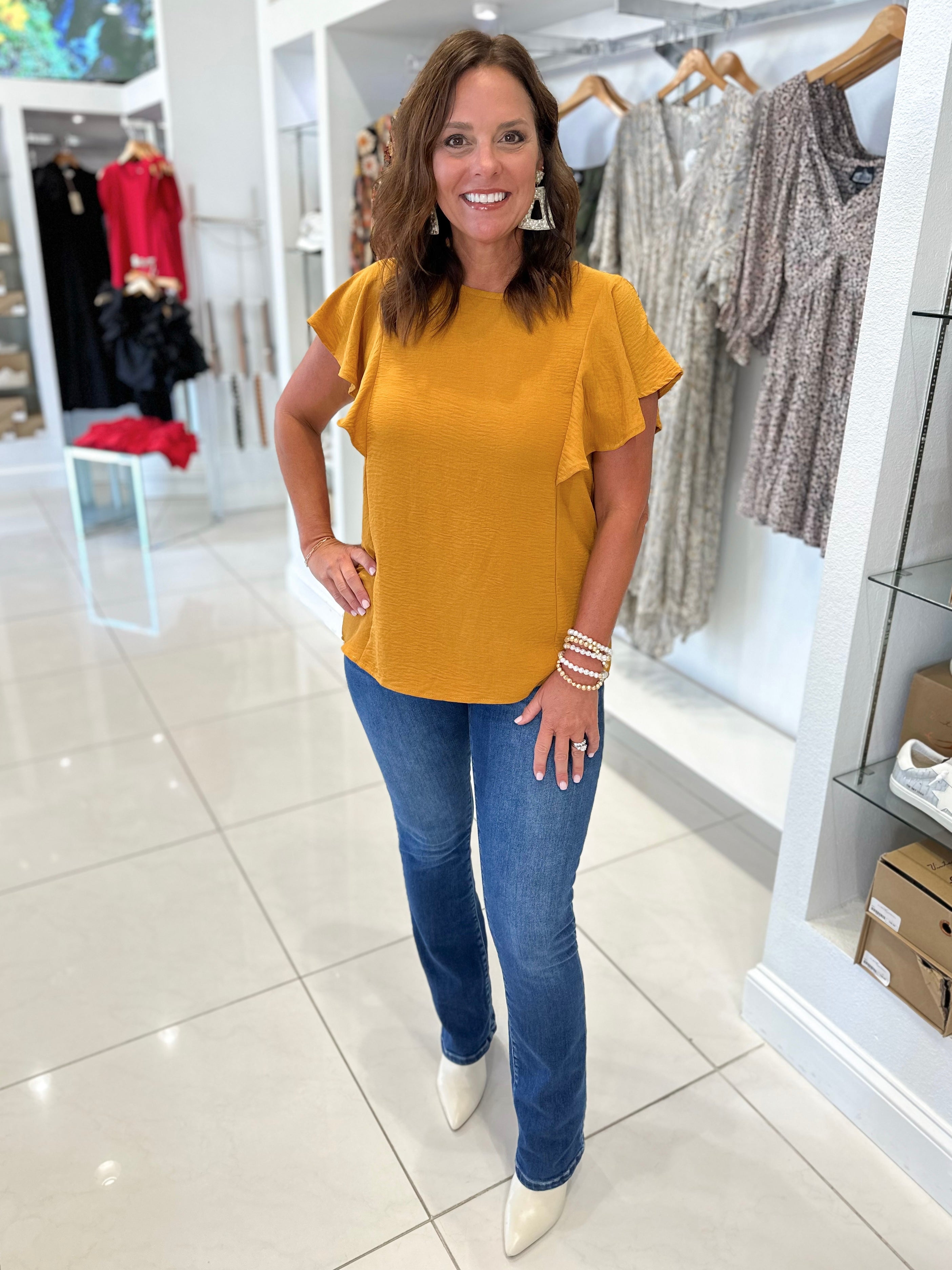 Ruffle Sleeve Blouse - Mustard