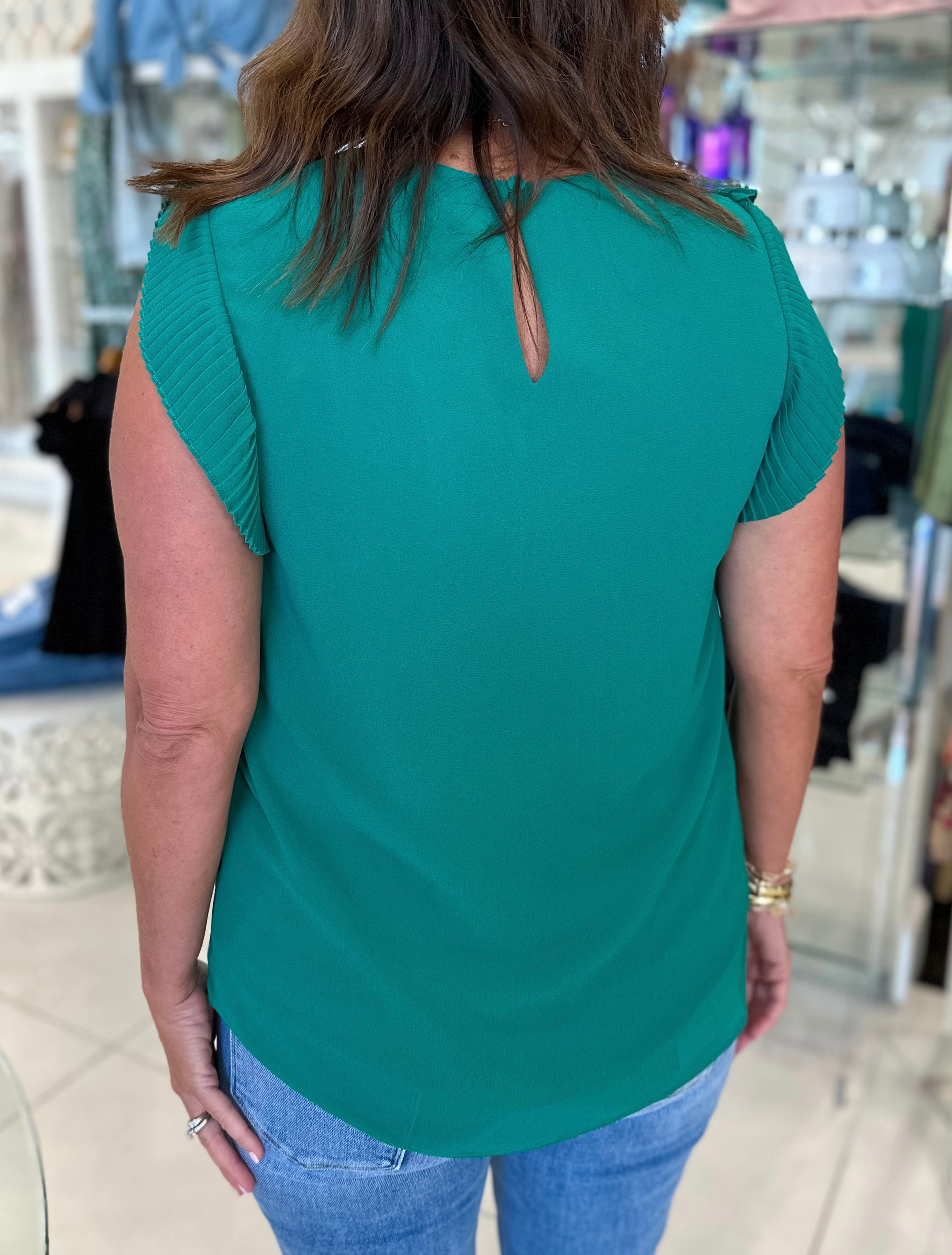 Pleated Sleeve Top - Jade