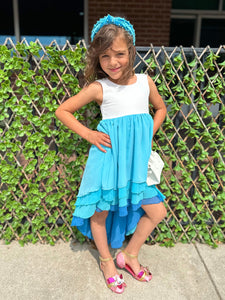 Blue Tiered High-Low Dress