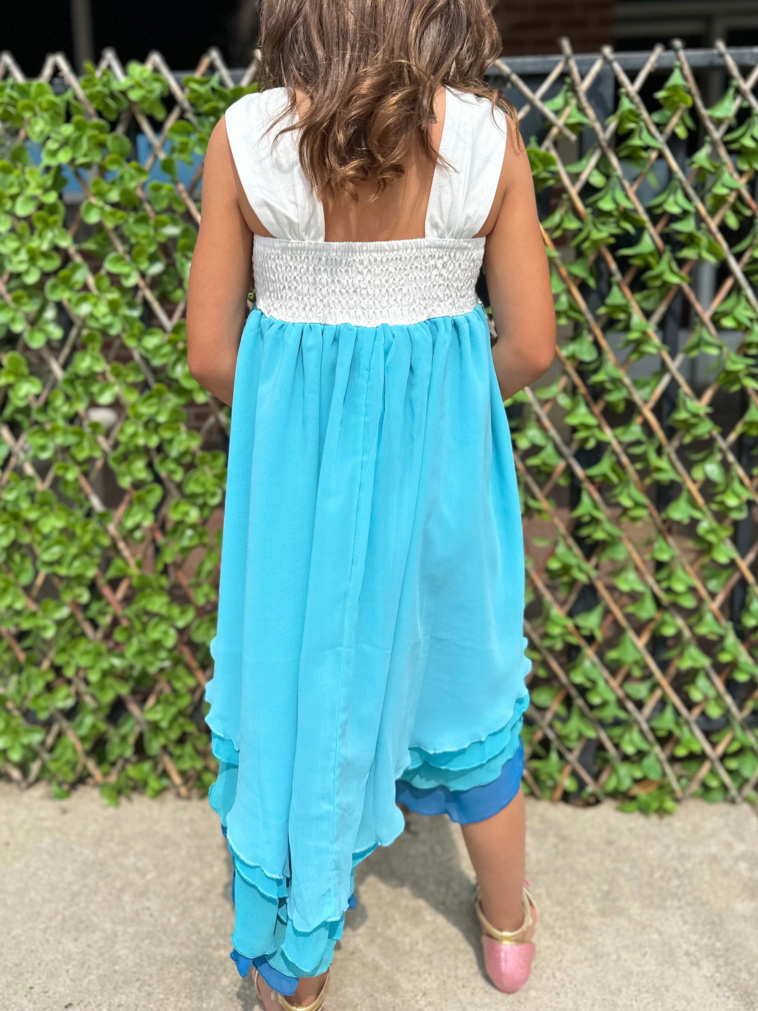 Blue Tiered High-Low Dress