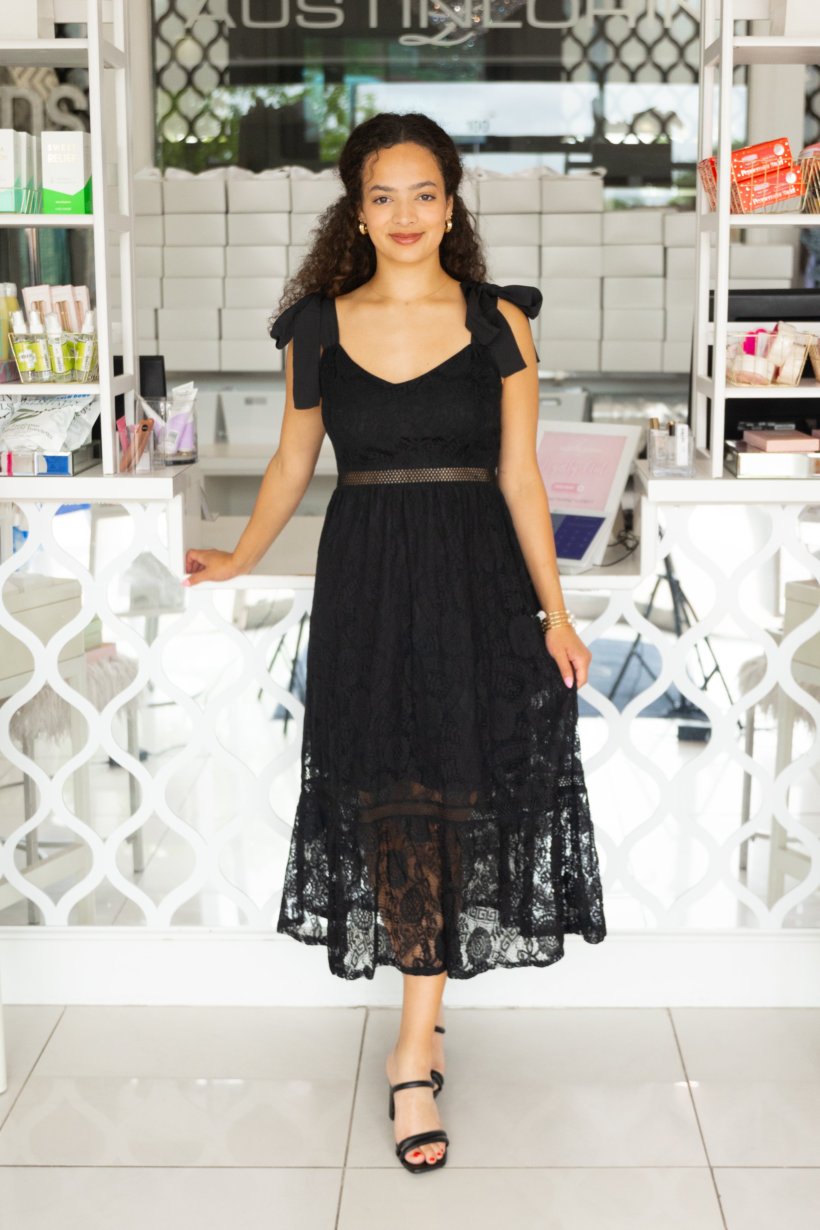 Lace Tie Shoulder Dress
