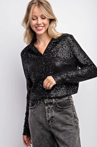 Sequin Button Down - Black