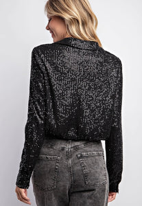 Sequin Button Down - Black