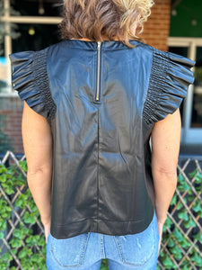 Leather Pearl Neck Top