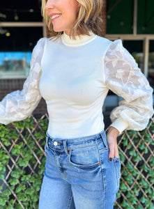 Floral Balloon Sleeve Sweater