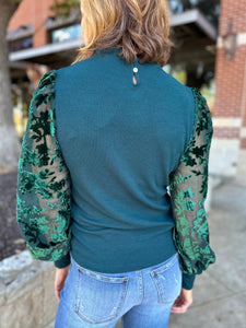 Emerald Velvet Sleeve Blouse