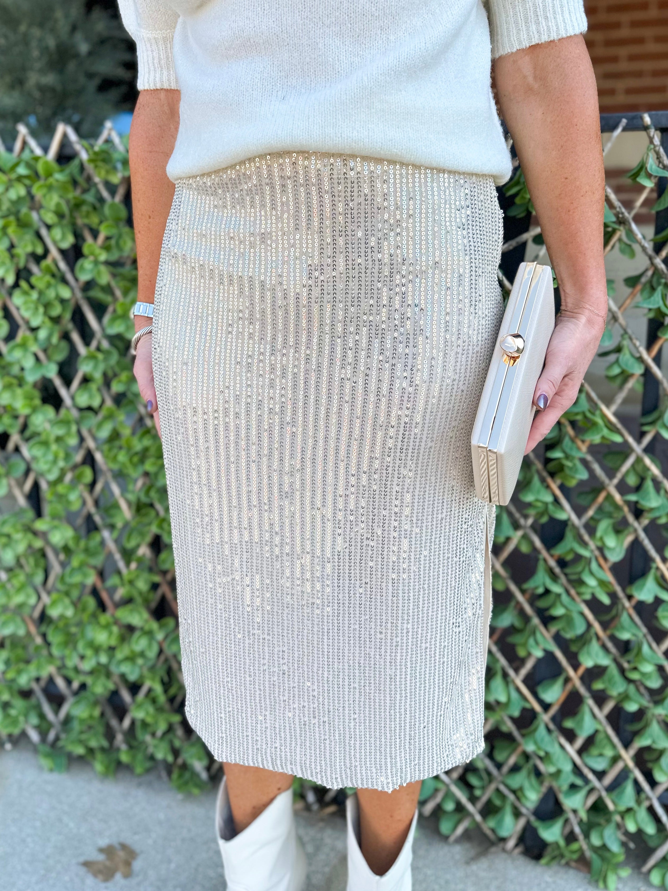 Sequin Midi Skirt - Champagne