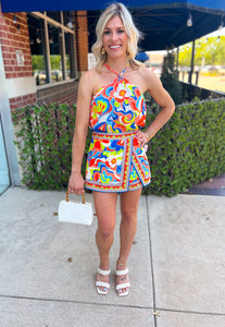 Coral Print Halter Top